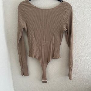 Emory Park Brown Ribbed Fitted Bodysuit